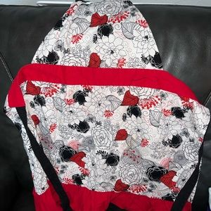 Red black white floral kitchen apron